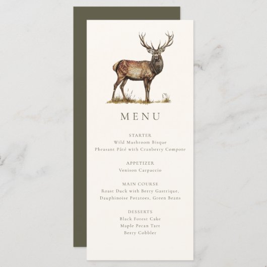 Elegant rusticaal hertenjacht diner menu (Voorkant / Achterkant)