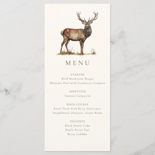 Elegant rusticaal hertenjacht diner menu (Voorkant)