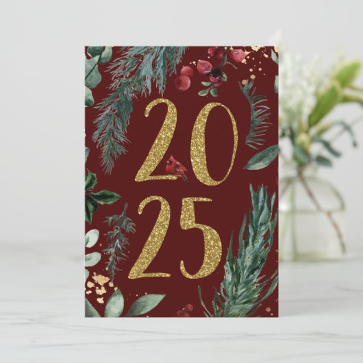 Elegant rustiek 2025 Nieuwjaar vakantie Kaart (Staand voorkant)