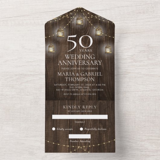 Elegant rustiek 50e bruiloft Jubileum All In One Uitnodiging (Binnen)