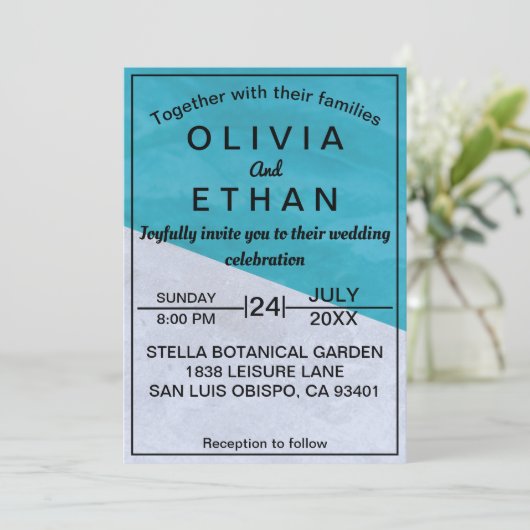 Elegant rustiek blauw en grijs Abstract bruiloft Kaart (Staand voorkant)