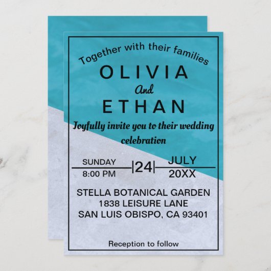 Elegant rustiek blauw en grijs Abstract bruiloft Kaart (Voorkant / Achterkant)