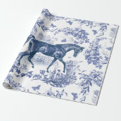 Elegant  Rustiek Blauw Paard Bloementoilet Cadeaupapier (Uitgerold)