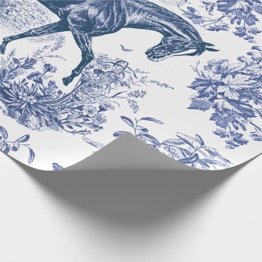 Elegant  Rustiek Blauw Paard Bloementoilet Cadeaupapier (Hoek)
