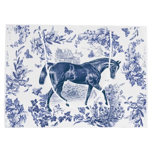 Elegant  Rustiek Blauw Paard Bloementoilet Groot Cadeauzakje (Achterkant)
