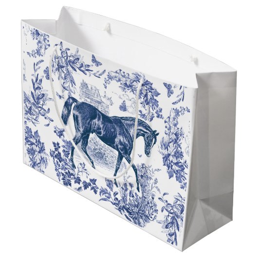 Elegant  Rustiek Blauw Paard Bloementoilet Groot Cadeauzakje (Achterkant Gekanteld)