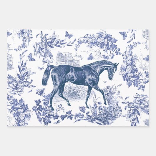 Elegant  Rustiek Blauw Paard Bloementoilet Inpakpapier Vel (Voorkant 3)