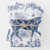 Elegant  Rustiek Blauw Paard Bloementoilet Inpakpapier Vel (In situ)