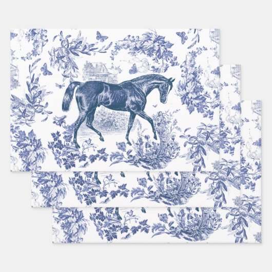 Elegant  Rustiek Blauw Paard Bloementoilet Inpakpapier Vel (Set)