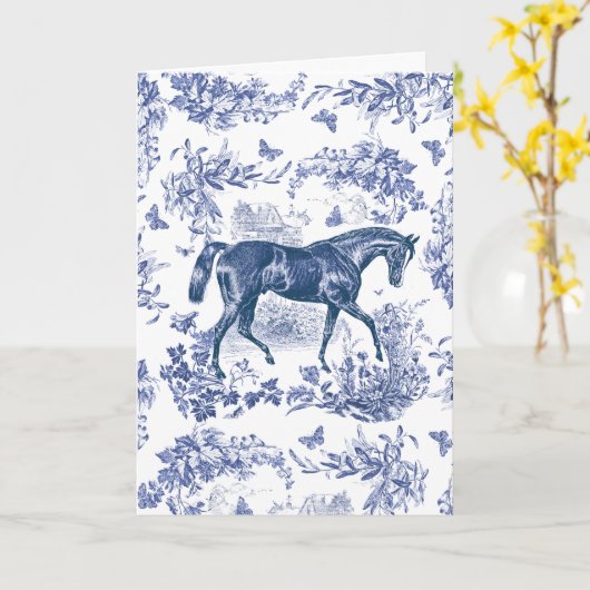 Elegant  Rustiek Blauw Paard Bloementoilet Kaart (Gele Bloem)