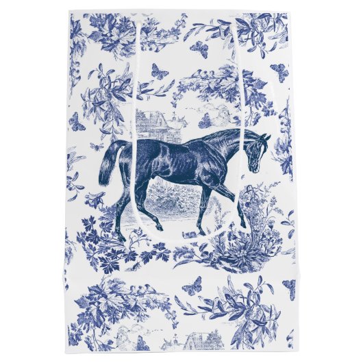 Elegant Rustiek Blauw Paard Bloementoilet Medium Cadeauzakje (Achterkant)