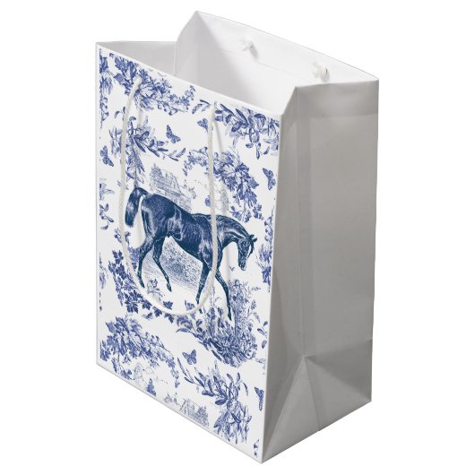 Elegant  Rustiek Blauw Paard Bloementoilet Medium Cadeauzakje (Achterkant Gekanteld)