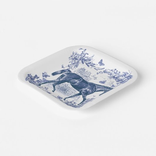 Elegant  Rustiek Blauw Paard Bloementoilet Papieren Bordje (Gebogen)