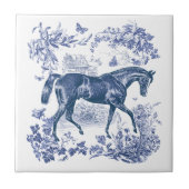 Elegant  Rustiek Blauw Paard Bloementoilet Tegeltje (Voorkant)