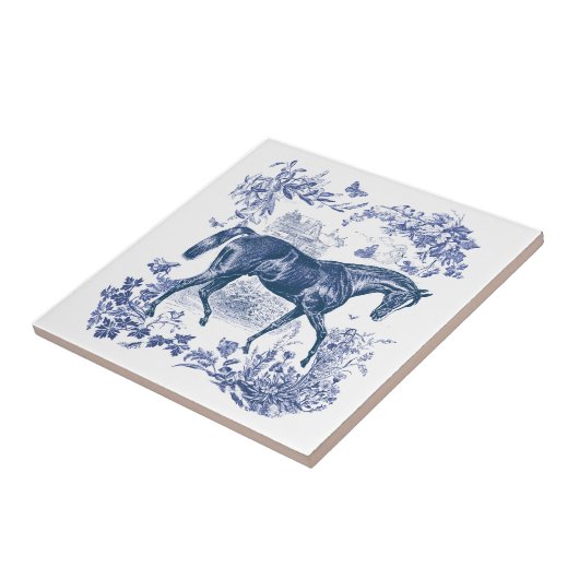 Elegant  Rustiek Blauw Paard Bloementoilet Tegeltje (Zijkant)