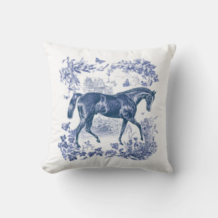 Elegant  Rustiek Blauw Paard Country Toile Kussen