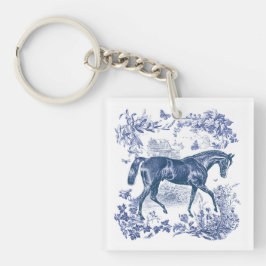 Elegant  Rustiek Blauw Paard Country Toile Sleutelhanger