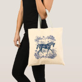Elegant  Rustiek Blauw Paard Country Toile Tote Bag (Voorkant (product))
