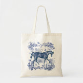 Elegant Rustiek Blauw Paard Country Toile Tote Bag (Voorkant)