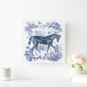 Elegant  Rustiek Blauw Paard Country Toile Vierkante Klok (Huis)