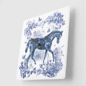 Elegant  Rustiek Blauw Paard Country Toile Vierkante Klok (Hoek)