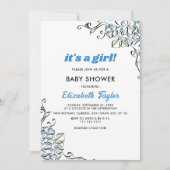 Elegant rustiek blauw Rozen bloemenmeisje Baby sho Kaart (Voorkant)