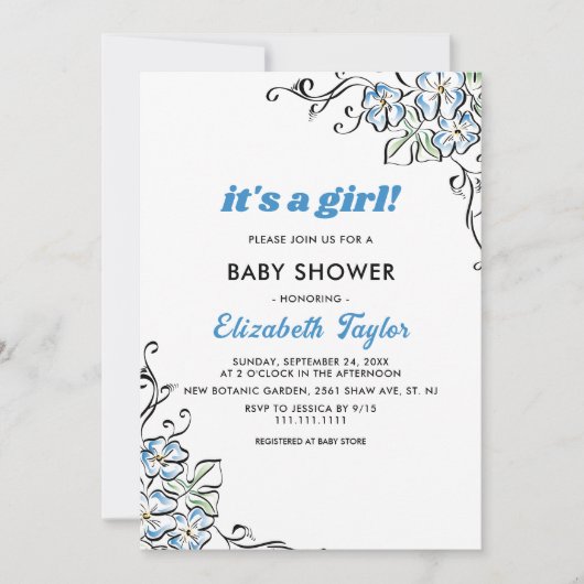 Elegant rustiek blauw Rozen bloemenmeisje Baby sho Kaart (Voorkant)