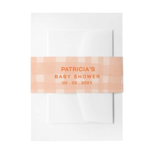 Elegant rustiek Boho Sinaasappel geruite Baby show Uitnodigingen Wikkel (Voorkant Voorbeeld)