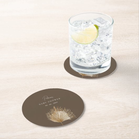 Elegant rustiek botanisch boho Baby shower Ronde Kartonnen Onderzetter (Insitu)