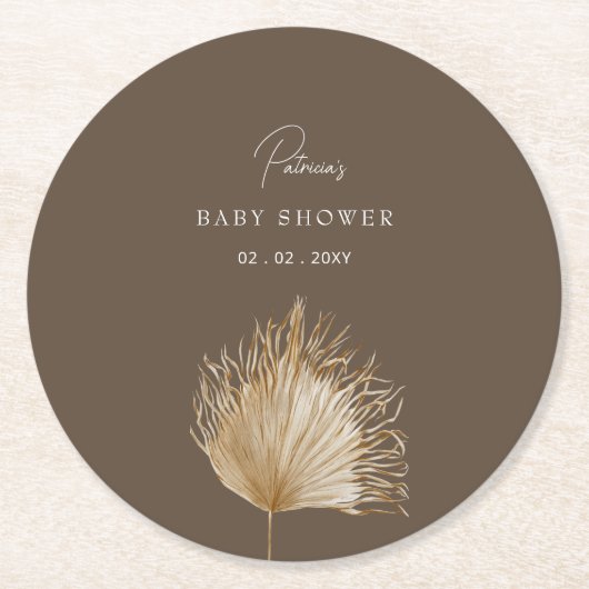 Elegant rustiek botanisch boho Baby shower Ronde Kartonnen Onderzetter (Voorkant)