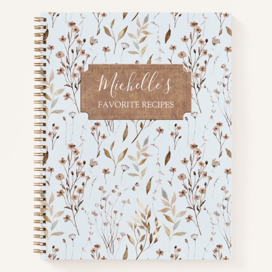 Elegant Rustiek Bruin Herfst Botanisch Receptenboe Notitieboek (Voorkant)