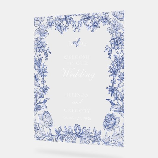 Elegant rustiek Frans blauw bloemenbruiloft Acryl Bord (Hoek)