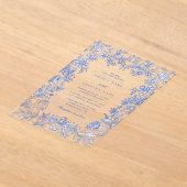 Elegant  rustiek Frans blauw bloemenbruiloft Acryl Uitnodigingen (Laagn)