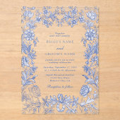 Elegant  rustiek Frans blauw bloemenbruiloft Acryl Uitnodigingen (Voorkant)