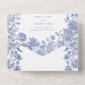 Elegant  rustiek Frans blauw bloemenbruiloft All In One Uitnodiging (Achterkant)