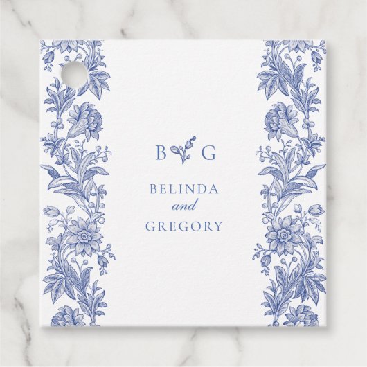 Elegant  rustiek Frans blauw bloemenbruiloft Bedankjes Labels (Voorkant)