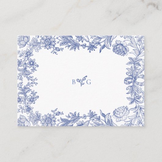 Elegant  rustiek Frans blauw bloemenbruiloft Informatiekaartje (Achterkant)