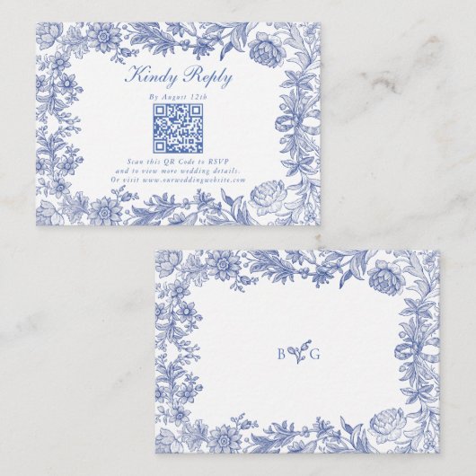 Elegant rustiek Frans blauw bloemenbruiloft Informatiekaartje (Voorkant / Achterkant)