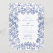 Elegant rustiek Frans blauw bloemenbruiloft Kaart (Voorkant / Achterkant)