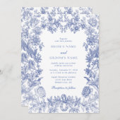 Elegant  rustiek Frans blauw bloemenbruiloft Kaart (Voorkant / Achterkant)
