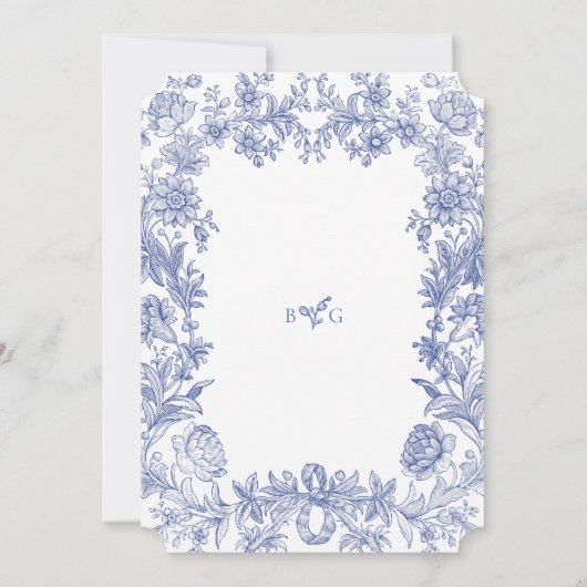 Elegant rustiek Frans blauw bloemenbruiloft Kaart (Achterkant)