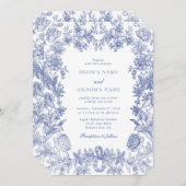 Elegant  rustiek Frans blauw bloemenbruiloft Kaart (Voorkant / Achterkant)