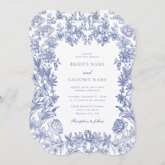 Elegant  rustiek Frans blauw bloemenbruiloft Kaart (Voorkant / Achterkant)