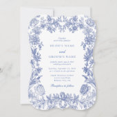 Elegant  rustiek Frans blauw bloemenbruiloft Kaart (Voorkant)