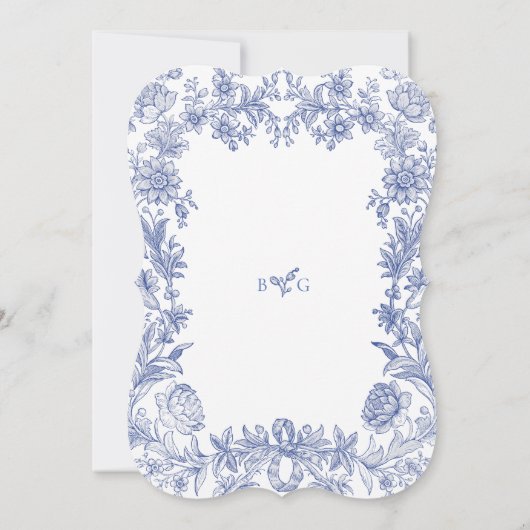 Elegant  rustiek Frans blauw bloemenbruiloft Kaart (Achterkant)