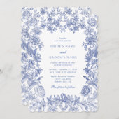 Elegant  rustiek Frans blauw bloemenbruiloft Kaart (Voorkant / Achterkant)