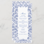 Elegant  rustiek Frans blauw bloemenbruiloft Menu (Voorkant / Achterkant)