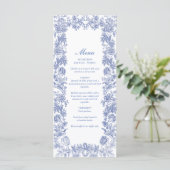 Elegant  rustiek Frans blauw bloemenbruiloft Menu (Staand voorkant)