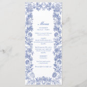 Elegant  rustiek Frans blauw bloemenbruiloft Menu (Voorkant)