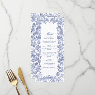 Elegant rustiek Frans blauw bloemenbruiloft Menu